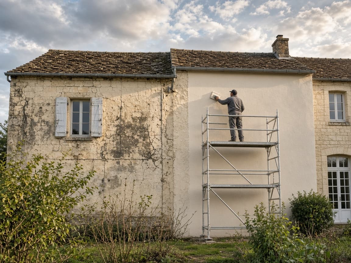 Ravalement de façade sur une maison du Loir-et-Cher